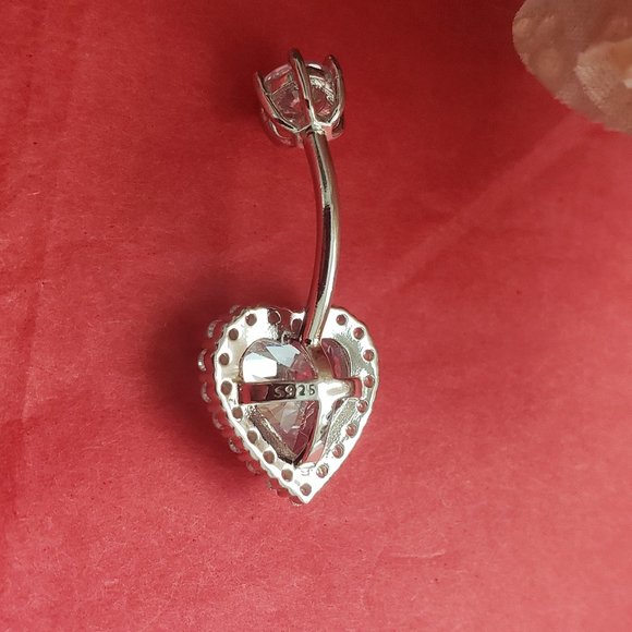 Belly Button Ring Sterling Silver Heart - Picture 2 of 3